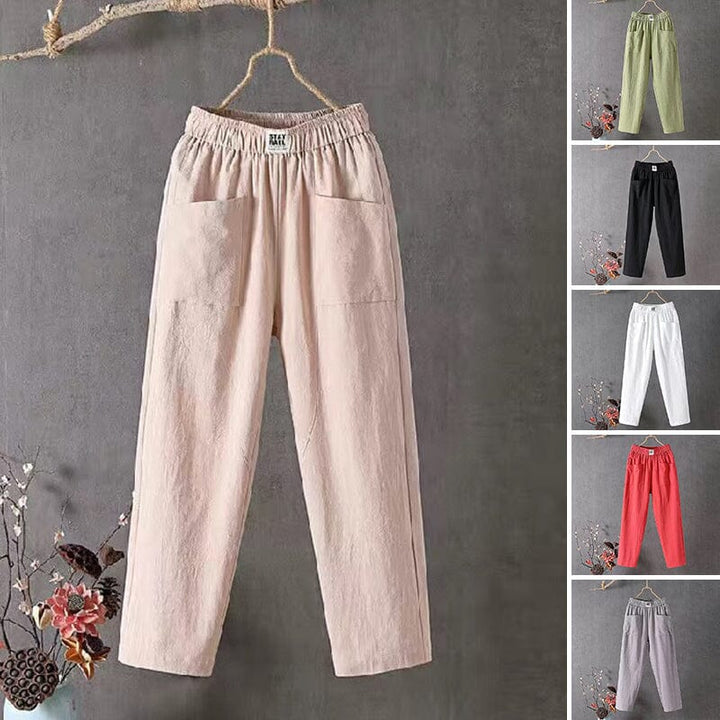 Casual Cotton Linen Trousers with Elasticated Waist