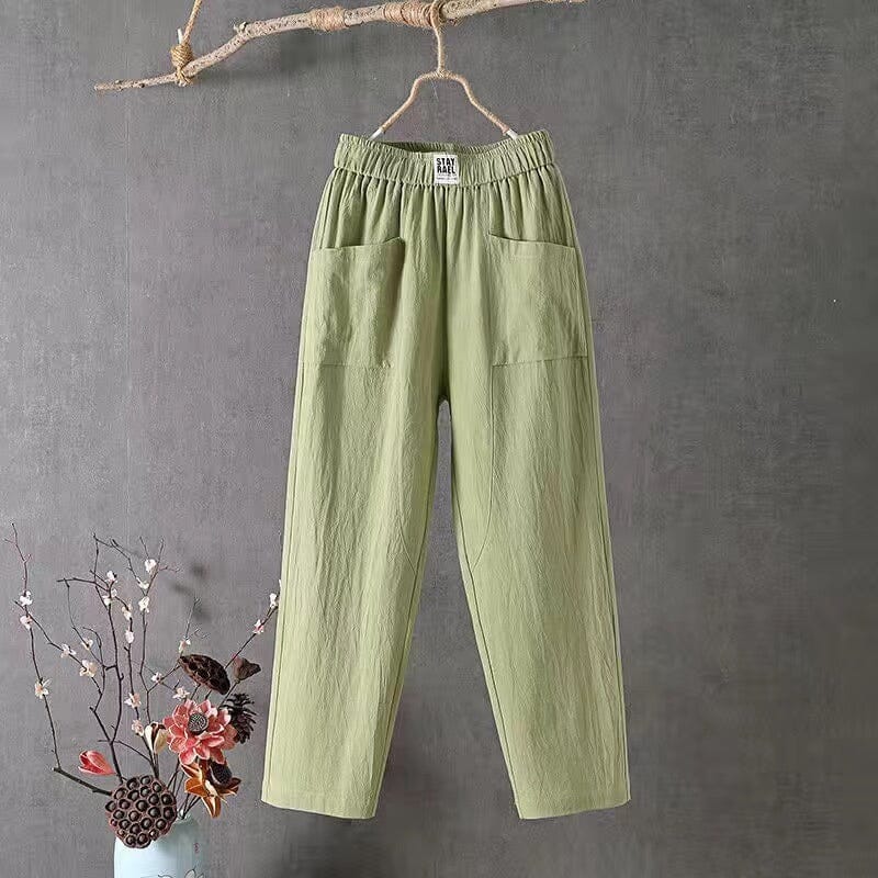 Casual Cotton Linen Trousers with Elasticated Waist