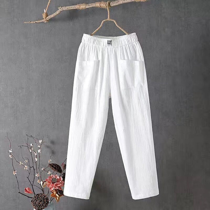 Casual Cotton Linen Trousers with Elasticated Waist