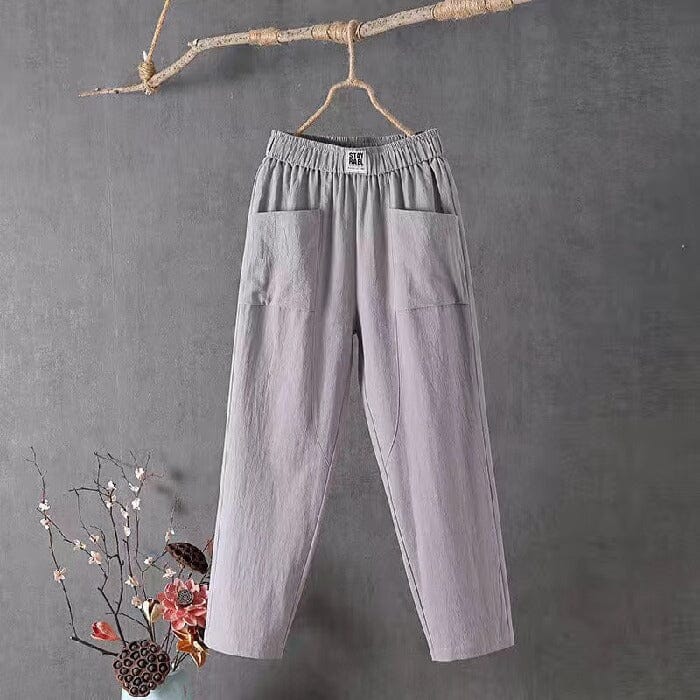 Casual Cotton Linen Trousers with Elasticated Waist