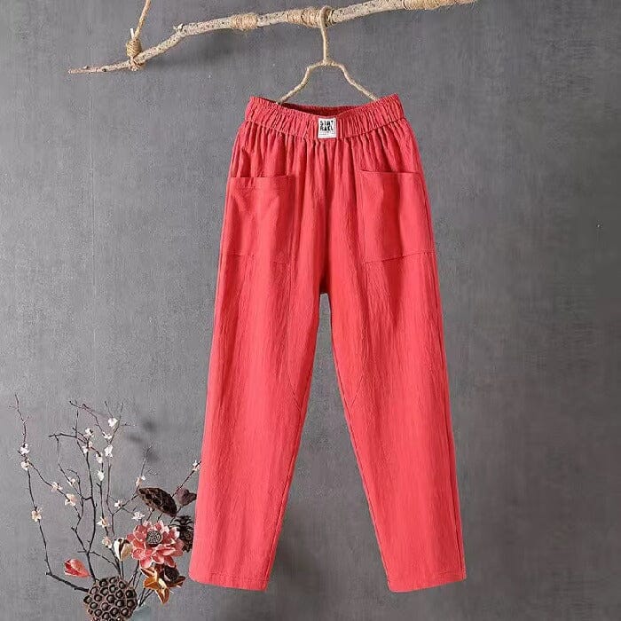 Casual Cotton Linen Trousers with Elasticated Waist