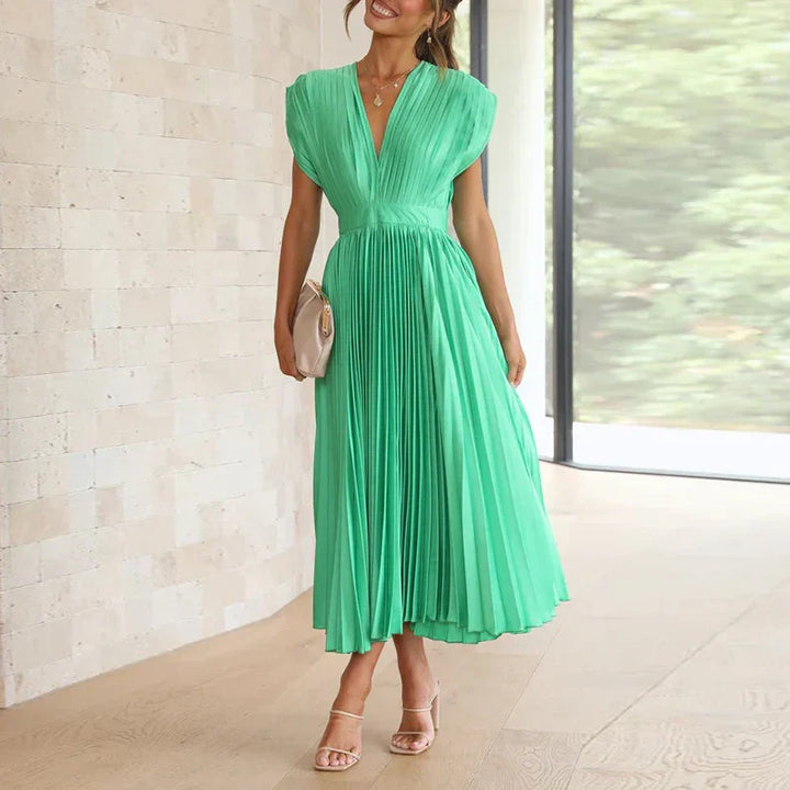 Adele™ - V-neck maxi dress with pleats