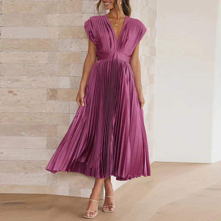 Adele™ - V-neck maxi dress with pleats