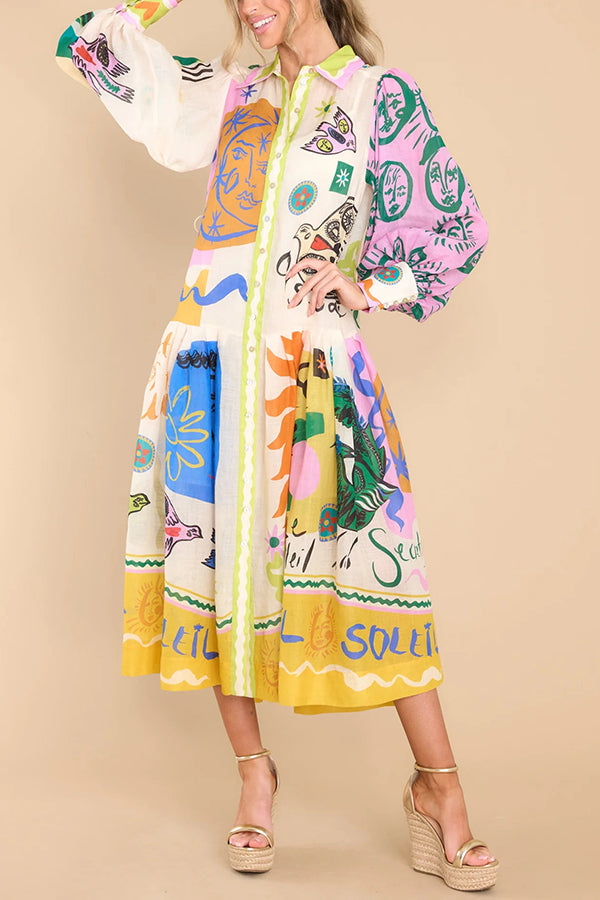 Lina™ - Print Patchwork Midi Dress