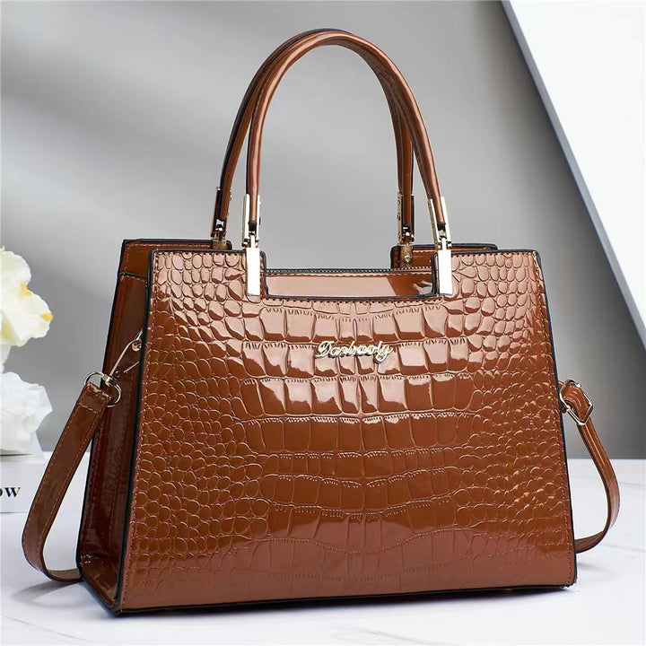 Reverie™ - Shiny Leather Handbag with Crocodile Pattern