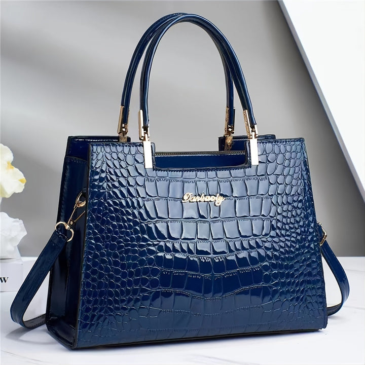 Reverie™ - Shiny Leather Handbag with Crocodile Pattern