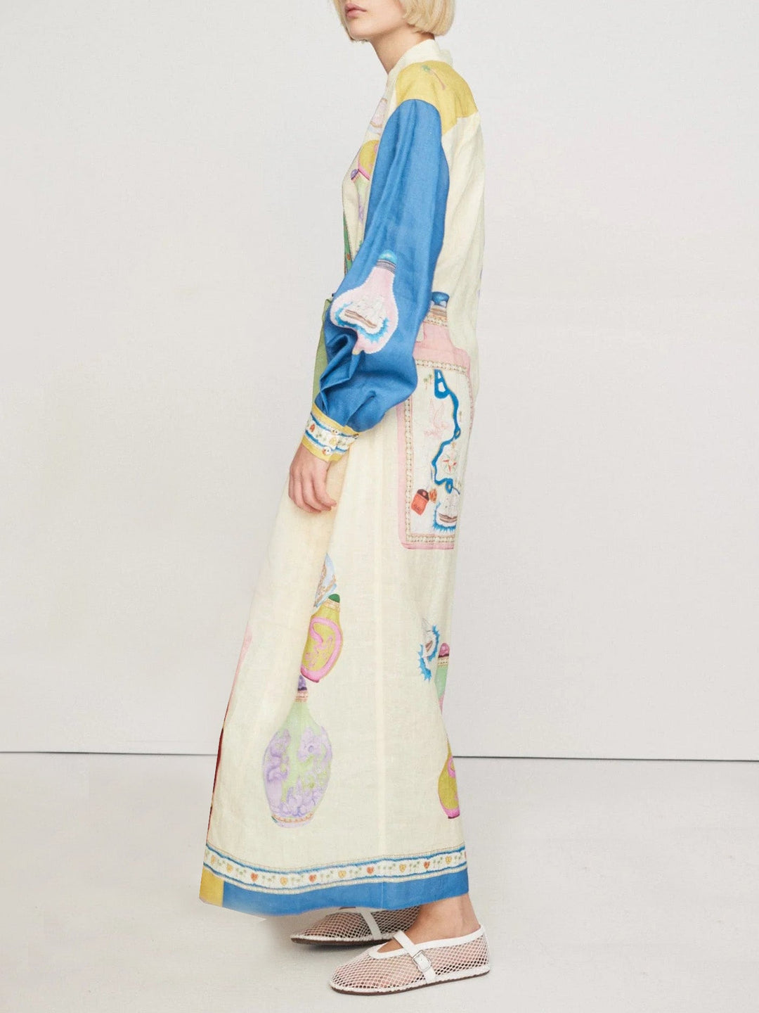 Zoe™ - Painting Print Lantern Sleeve Midi Dress