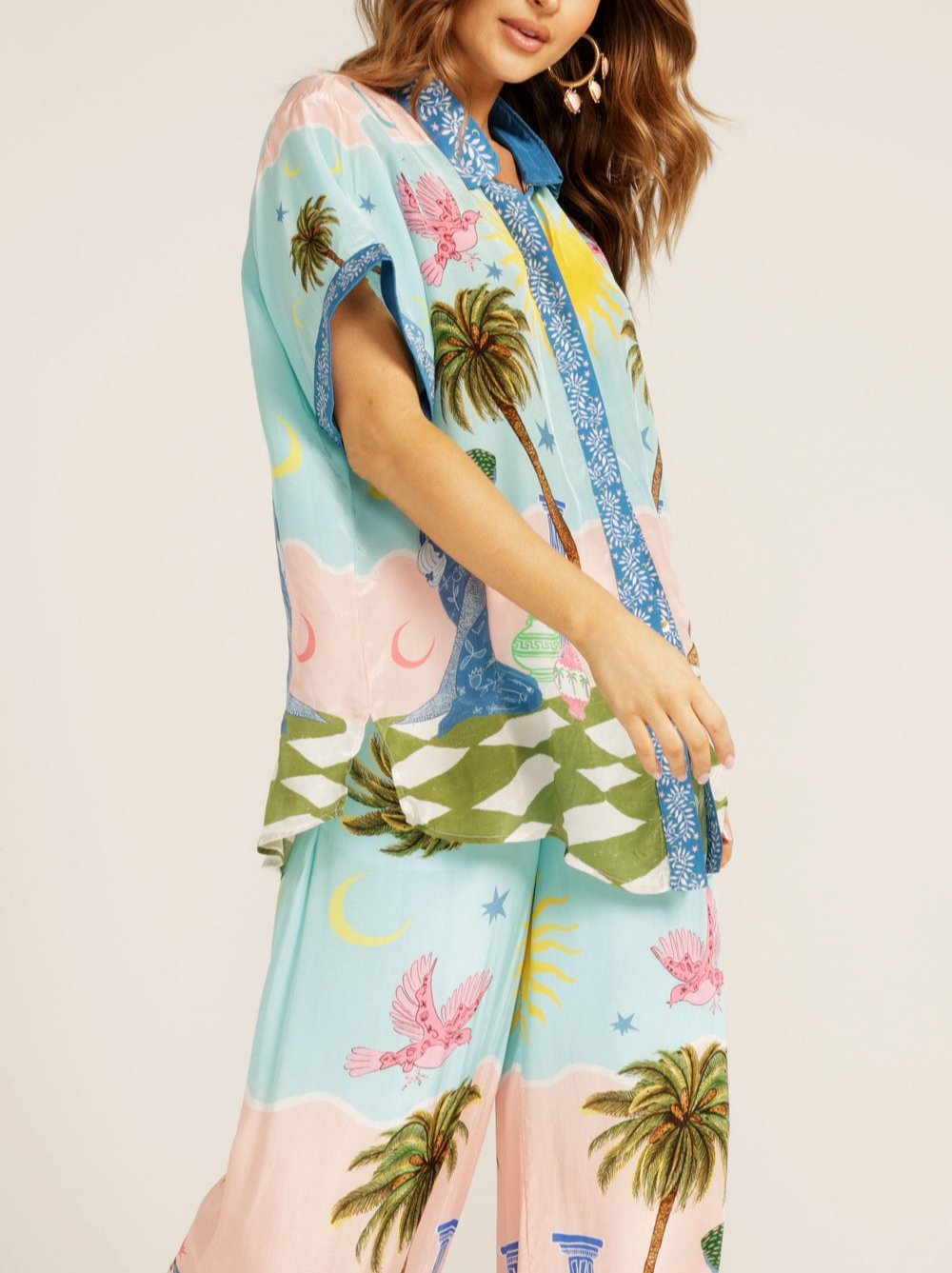 Marigold™ - Summer Printed Short Sleeve Shirt & Elastic Waist Pants Set