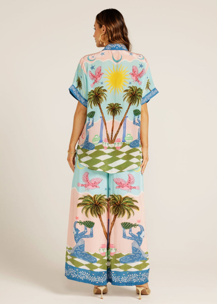 Marigold™ - Summer Printed Short Sleeve Shirt & Elastic Waist Pants Set