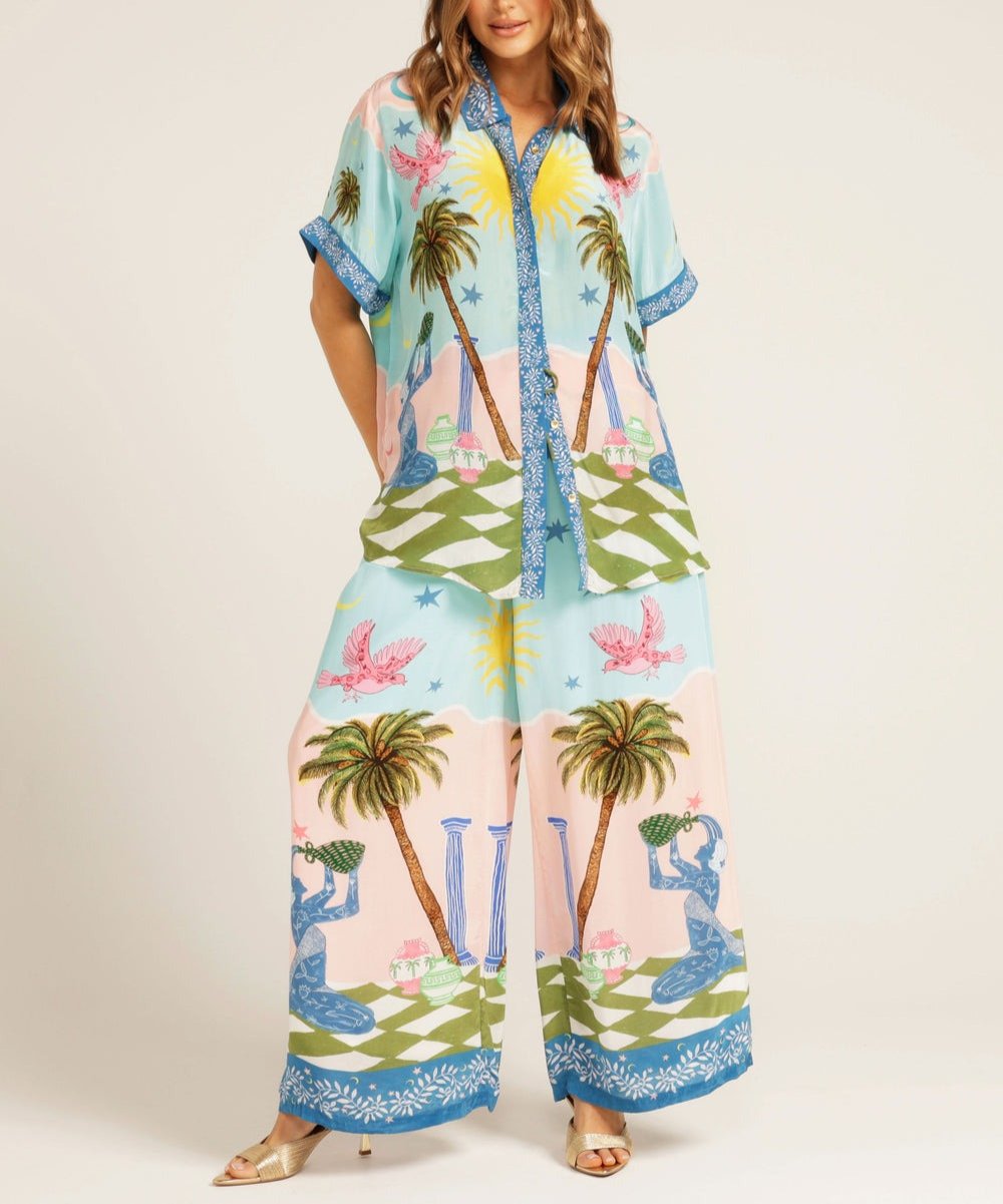 Marigold™ - Summer Printed Short Sleeve Shirt & Elastic Waist Pants Set