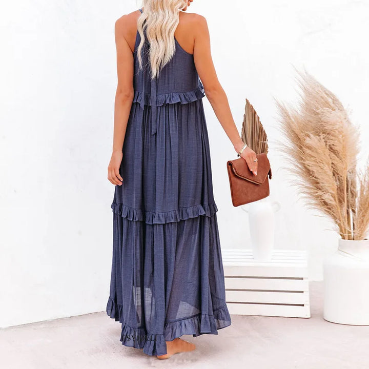 Charlize™ - Sunshine Breeze Halter Ruffle Maxi Dress