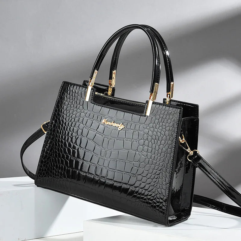 Reverie™ - Shiny Leather Handbag with Crocodile Pattern