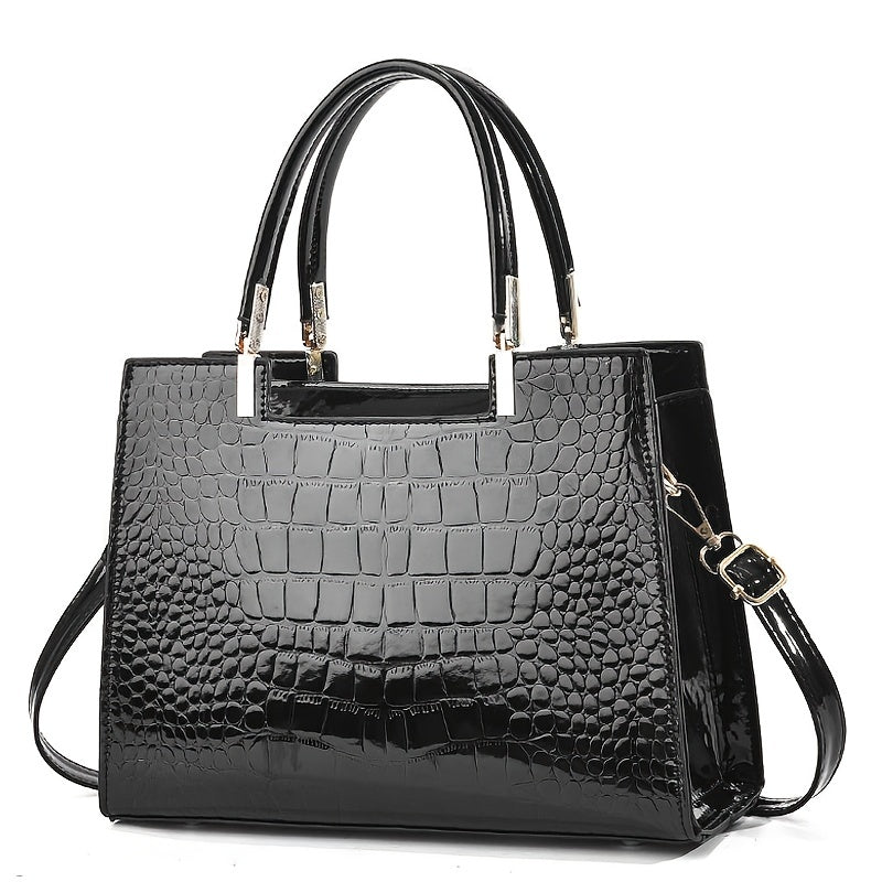 Reverie™ - Shiny Leather Handbag with Crocodile Pattern