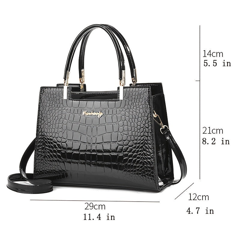 Reverie™ - Shiny Leather Handbag with Crocodile Pattern