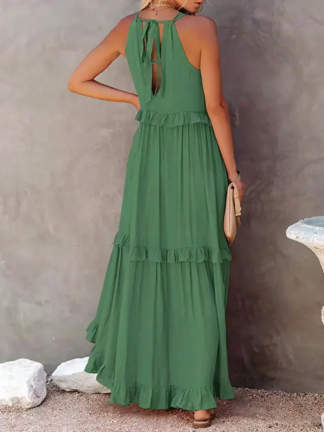 Charlize™ - Sunshine Breeze Halter Ruffle Maxi Dress