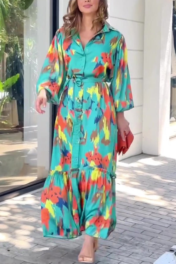 Celia™ - Multicolor Print Tie-Waist Maxi Dress