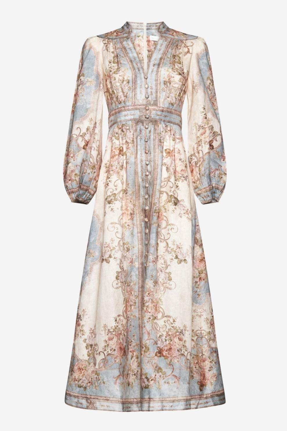 Nora™ - Floral Bohemian Print Balloon Sleeve Button Up Maxi Dress